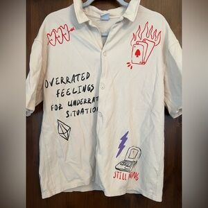 Zara Graphic Button-Up Shirt with Illustrations